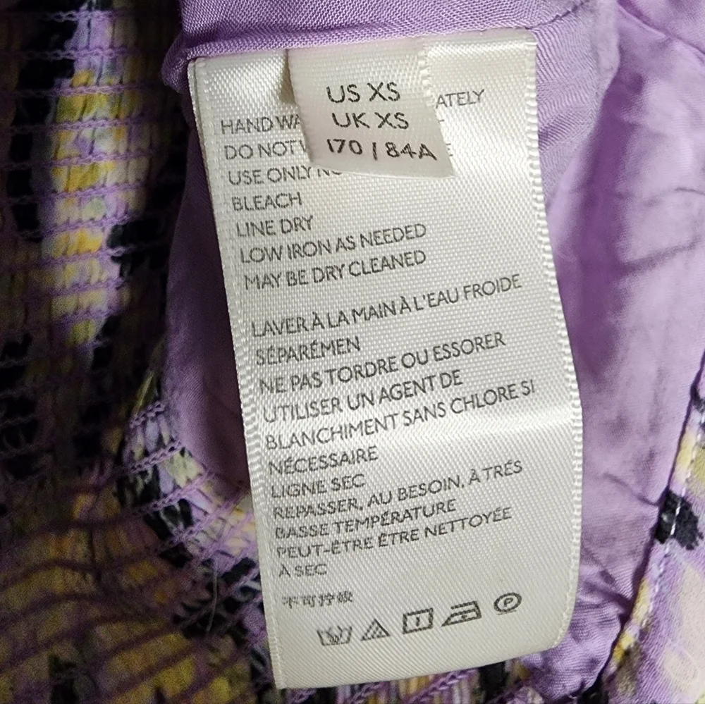 New With Tags Free People Mabel Printed Blouse Long Sleeve Lilac Combo Top XS